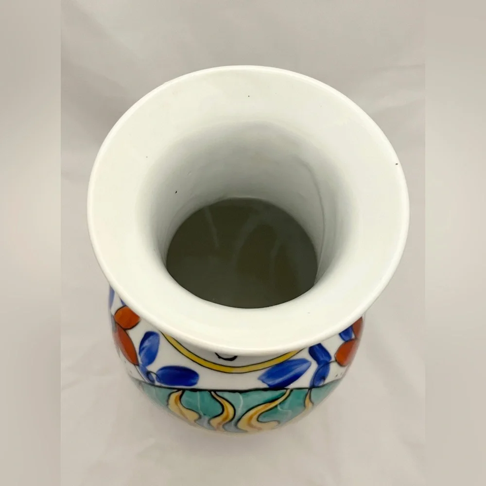 Hand-Painted Sunburst Ceramic Vase, 12 inch tall, MCM Home Decor EUC
